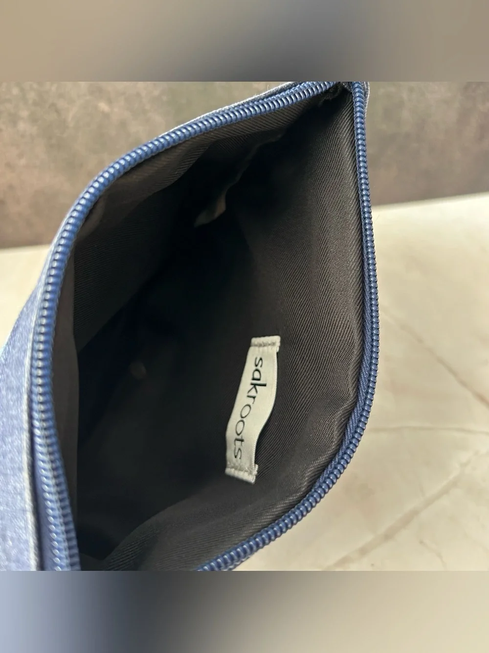 Sakroots Embroidered Navy Denim Cosmetic Pouch